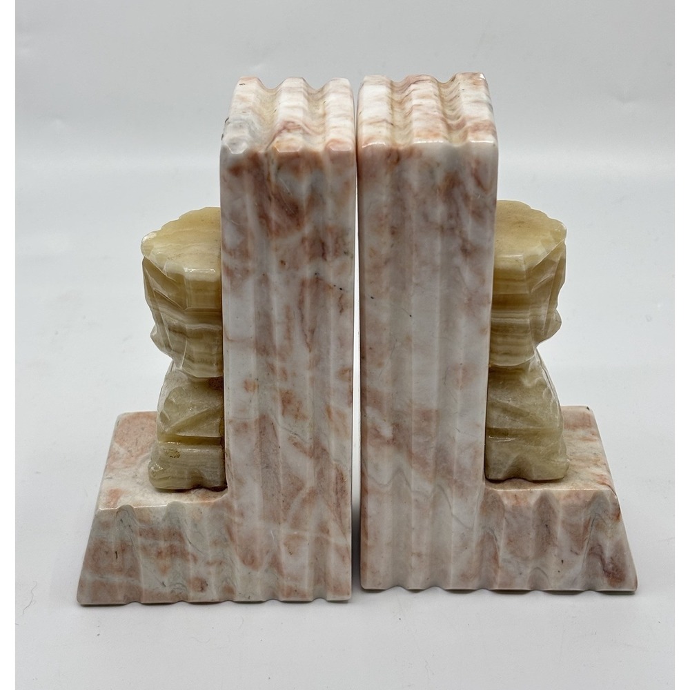 Vintage Bookends Aztec‎ Mayan Tiki Carved Marble Onyx Stone Heavy
